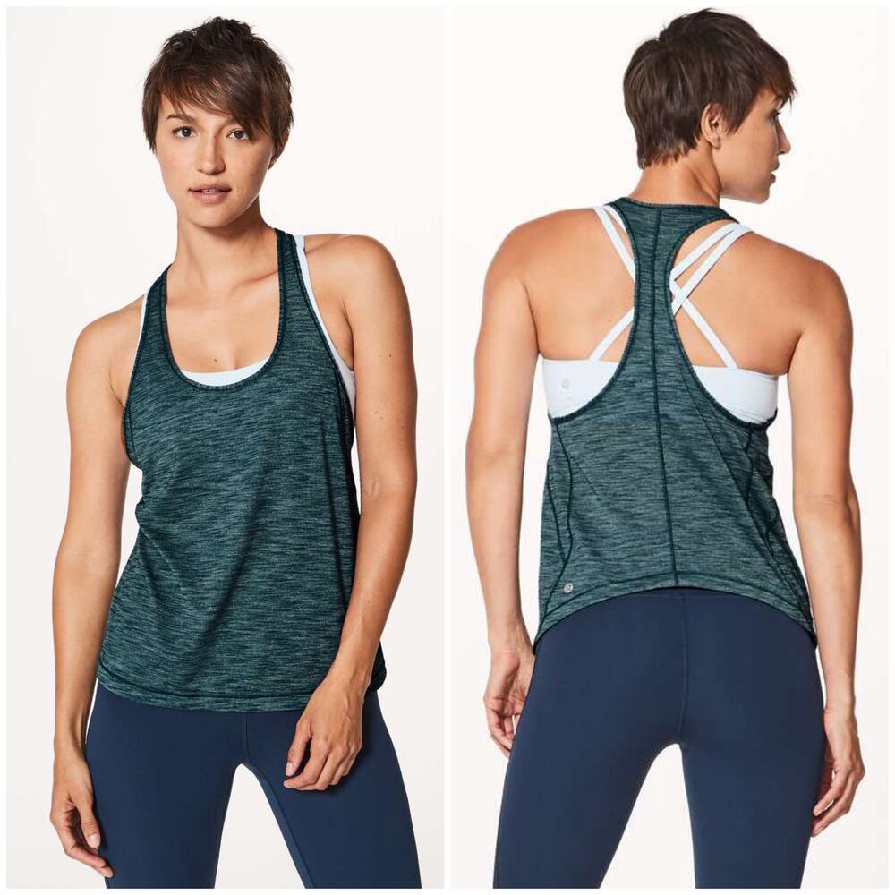 Lululemon Train Times Tank Heathered Nile Blue Size 6 Bike Cycle Run Gym $58